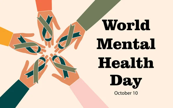 Journée Mondiale Santé Mentale Octobre Ruban Soutien Vert Entre Les — Photo