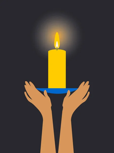 2022年没有电和热的乌克兰 乌克兰人手中的一根燃烧的蜡烛在黑色的垂直背景上照亮并温暖了他们的家园 — 图库照片