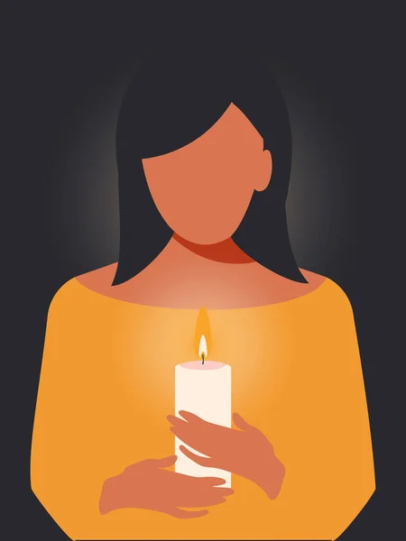 在一个黑色垂直背景的女人手中燃着的蜡烛照亮和温暖了她们的家 2022年乌克兰没有电和热 — 图库照片