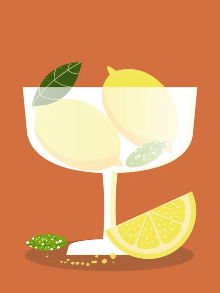 多汁的柠檬 叶子在透明的结霜玻璃瓶中 背景为褐色 柠檬水用酸果片垂直横幅 — 图库照片