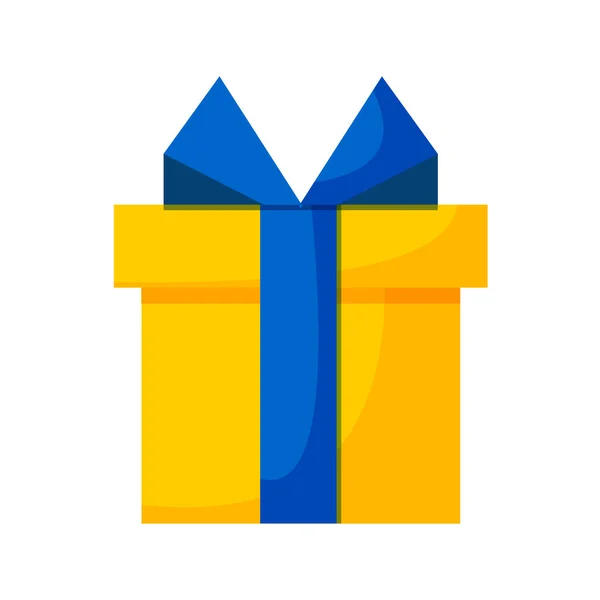 Caixa Amarela Festiva Com Uma Fita Azul Arco Fundo Branco — Fotografia de Stock