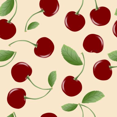 Cherry on a pink background. Berry background. Seamless cute pattern. 