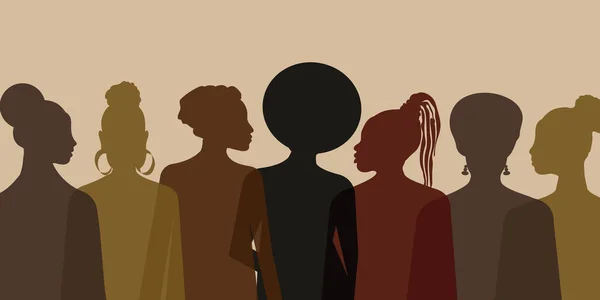 Celebrating Black History Month. Silhouettes of women from different countries and religions stand for equality and freedoms.