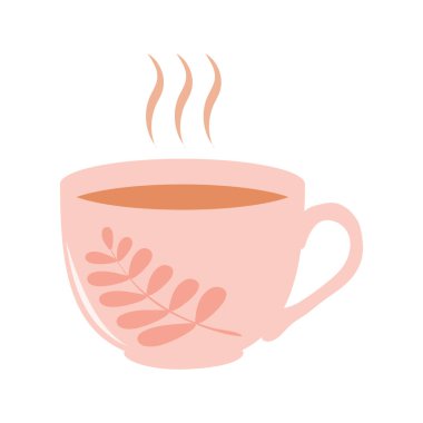 A pink cup with aromatic hot coffee isolated on a white background. Modern icon for applications. Vector.