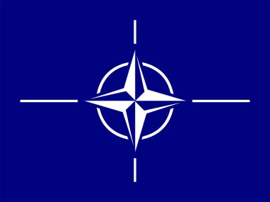 NATO flag. rectangular horizontal blue banner with a white four-pointed star (wind rose) and diverging white lines. vector