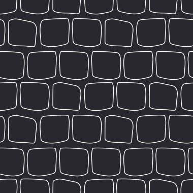 Squares with a white outline on a black background. Seamless trendy pattern with geometric shapes. Vector.