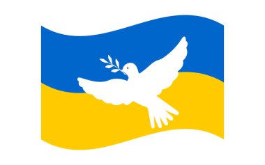 White dove on the background of the flag of Ukraine. Concept Peace to Ukraine. No war. Vector.