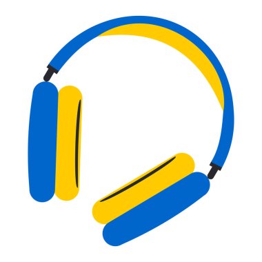 Overhead headphones on a white background for listening to music. Blue and yellow. Vector.