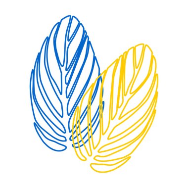 Leaves in blue and yellow outline on a white background isolated. Vector.