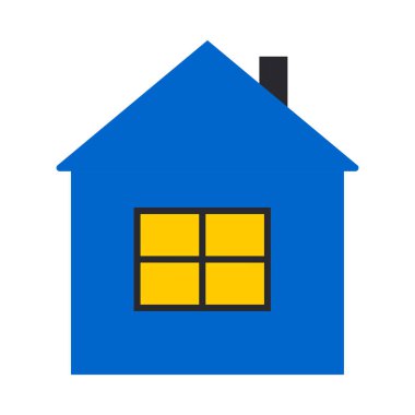 Blue house template with yellow window. Sweet home isolated on white background. Vector.
