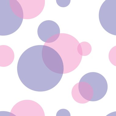 Spheres purple and pink translucent on a white background. Seamless abstract pattern with circles. Vector.