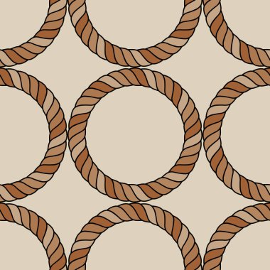 Rope circles form a geometric symmetrical seamless pattern for fashion fabrics. 