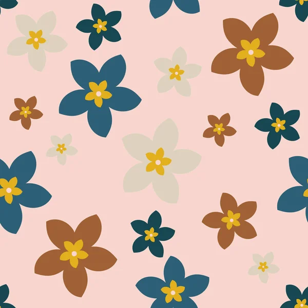 Простые Декоративные Цветы Разных Цветов Розовом Фоне Бесшовные Ботанические Цветочные — стоковое фото