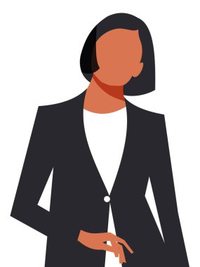 Modern young woman in a black jacket and white blouse on a white background. Stylish business woman with black bob haircut. Vector.