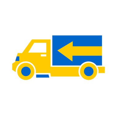 Truck icon. Delivery and transportation of goods. Cargo transportation by road. Blue and yellow. Vector.
