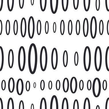 Seamless modern pattern with black zeros on a white background. Vertical ellipses for fashion fabrics, textiles, decorative pillows. Vector