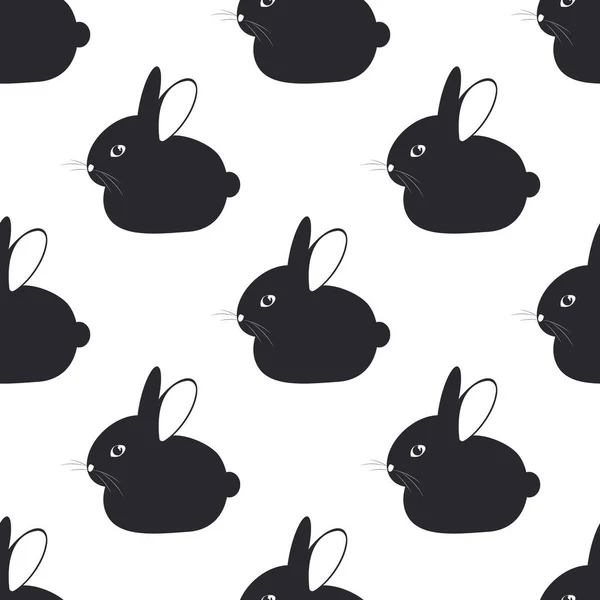 白い背景に長い耳を持つ黒いウサギ 装飾生地のための動物とシームレスなかわいいパターン ベクトル — ストックベクタ