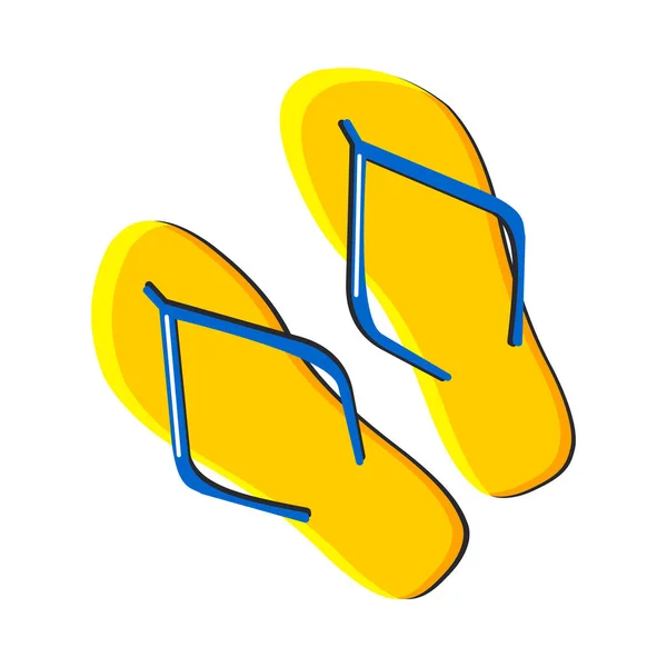 黄色拖鞋 蓝色带子 在白色背景下被隔离的翻筋斗 — 图库矢量图片
