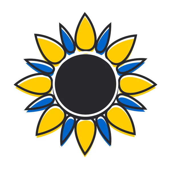 Соняшник Білому Тлі Синьо Жовтими Пелюстками Чорним Контуром Векторні — стоковий вектор