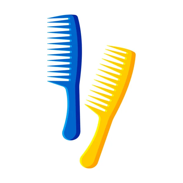 Yellow Blue Combs Isolated White Background Hairdresser Tool Hair Care — Stok Vektör