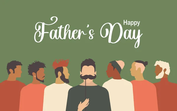 Happy Father Day Greeting Modern Card Men Different Nationalities Religions — ストックベクタ