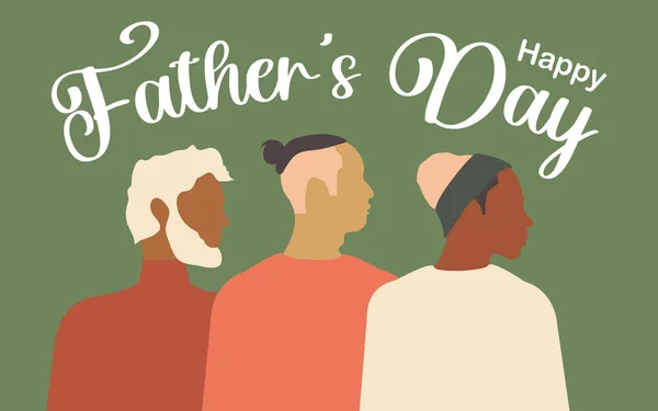 Fijne Vaderdag Moderne Ansichtkaart Met Mannen Van Verschillende Religies Nationaliteiten — Stockvector