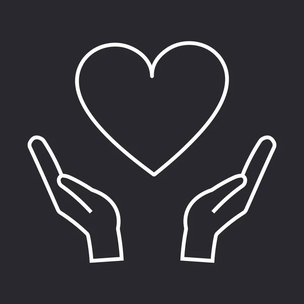 The heart is drawn with a white outline on a black background in the hands of people. Support and love. Vector.