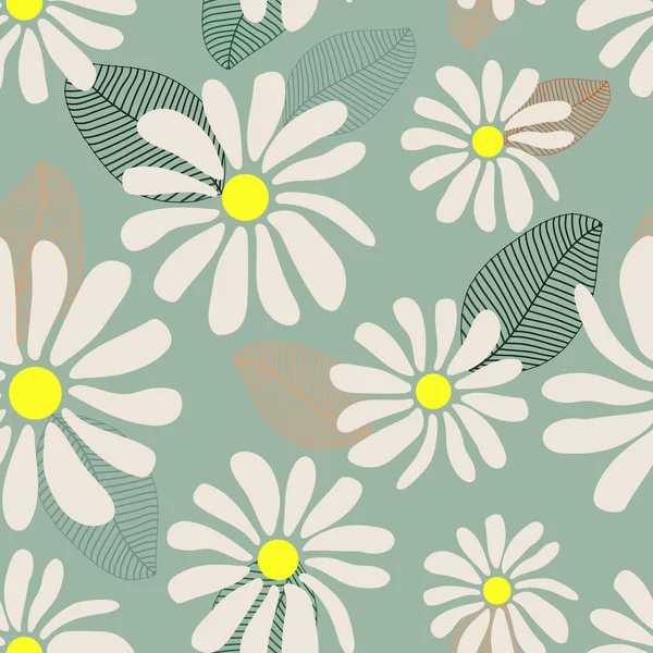 Wilde Kamillenblüten Nahtloses Florales Sommermuster Auf Hellblauem Hintergrund Für Den — Stockfoto