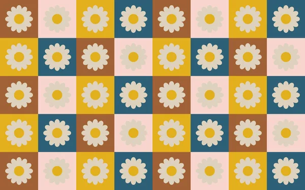Flores Camomila Selvagens Quadrados Coloridos Formam Uma Bandeira Floral Horizontal — Fotografia de Stock