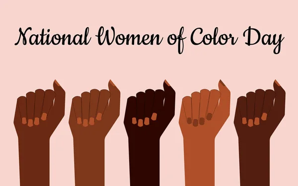 Narodowy Dzień Kobiet Kolorowych Ręce Zebrane Pięść Kobiet Różnym Wieku — Zdjęcie stockowe