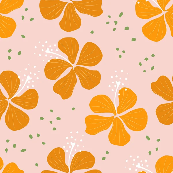Florales Nahtloses Muster Dekorative Handgezeichnete Tropische Hibiskusblüten Niedliche Gelbe Hibiskusblüte — Stockfoto