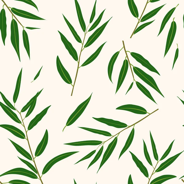 植物无缝图案 浅粉底色叶绿柳分枝 用于纺织品和织物印刷 — 图库照片