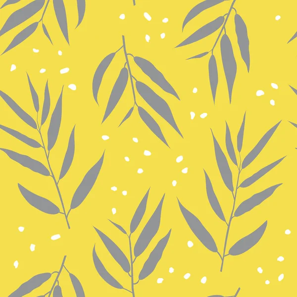 植物无缝图案 长叶柳枝 灰色和黄色 纺织品和织物的植物性印刷 — 图库照片