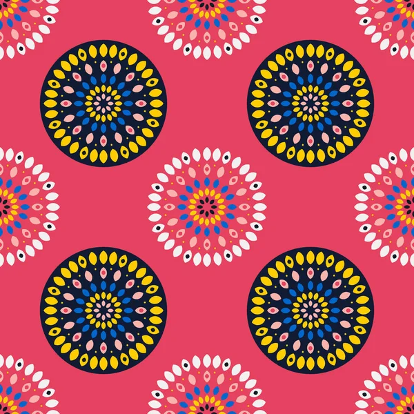 Kwiatowy Abstrakcyjny Okrągły Wzór Drukowania Tkaninach Kolorowe Kółka Różowym Tle — Zdjęcie stockowe