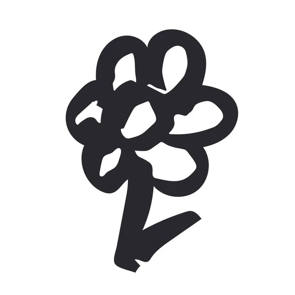 Flower Stem Leaf Black Thick Outline Hand Drawn White Background — Stock Photo, Image