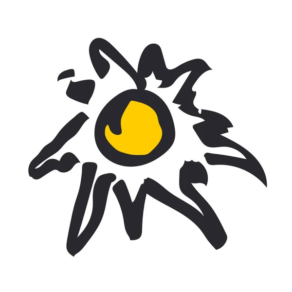 Сонце Променями Чорному Товстому Контурі Намальованому Вручну Ізольовано Білому Тлі — стокове фото