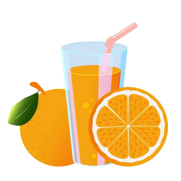 Orange Juice Glass Transparent Glass Pink Straw Slice Citrus Fruit — Stock Photo, Image