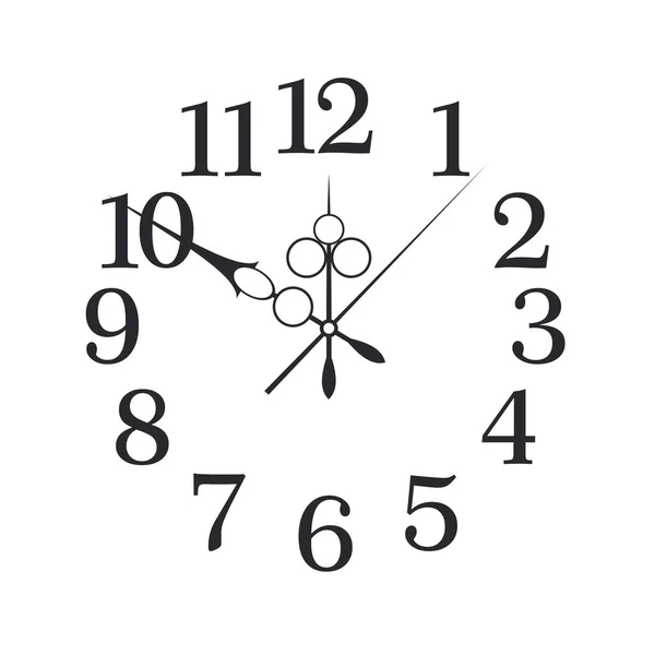 白色背景上带有箭头的墙上时钟的阿拉伯黑色数字隔离 具有时间尺度的时钟面板模板 — 图库照片