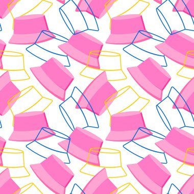 Pembe panamalar. Moda kumaşlar ve modern tekstil için şapkaları olan kusursuz şirin desenler. Vektör.
