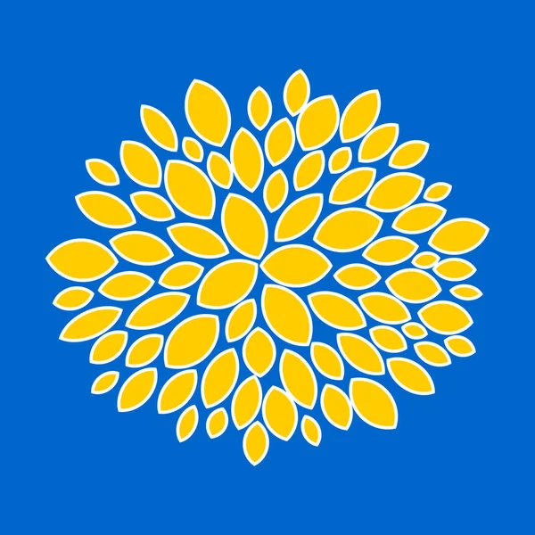 花の抽象的な円形のパターン 青い背景にある白い輪郭の黄色い花弁は 雄しべや菊に似ています ベクトル — ストックベクタ