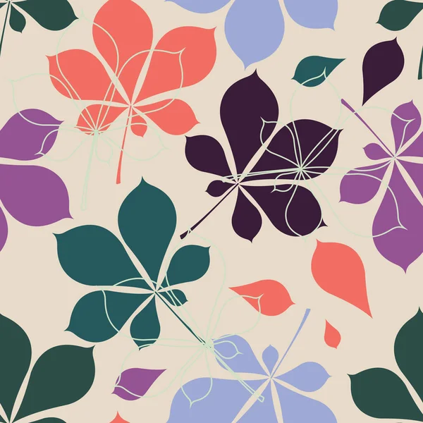 Kastanjebladeren Van Verschillende Kleuren Naadloos Bloemenpatroon Voor Textiel Stoffen Vector — Stockvector