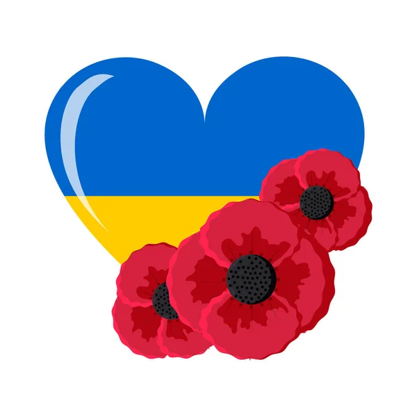 Серце Національних Кольорах Прапора України Жовтого Синього Прикрашене Червоними Квітковими — стоковий вектор