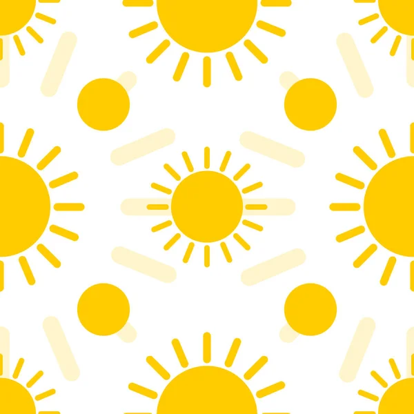 白い背景に黄色の太陽 装飾生地 ファッション繊維のためのシームレスなかわいいパターン ベクトル — ストックベクタ