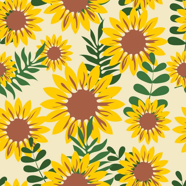 ひまわり 生地のための黄色の花とシームレスなパターン ベクトル — ストックベクタ