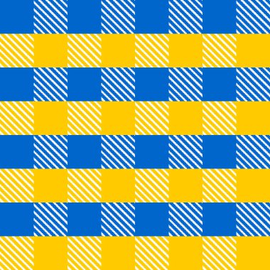 Damalı, pürüzsüz desen. Modern kumaşlar, tekstil ürünleri ve dekoratif kağıtlar için mavi ve sarı kareler. Vektör.