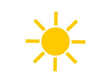 Sarı güneş. Sıcak ve sıcak hava tahmini ikonu beyaz arkaplanda izole edildi. Vektör.