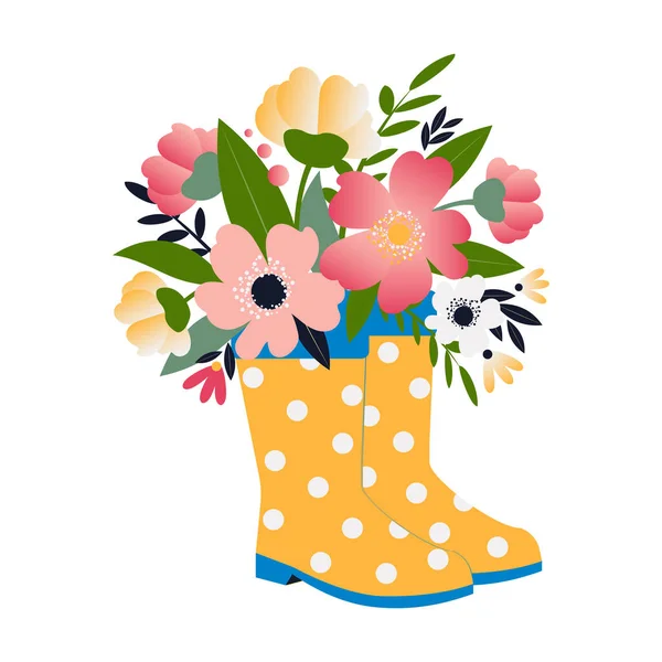 Flores Botas Borracha Design Ilustração Moderna Para Cartões Postais Primavera — Fotografia de Stock