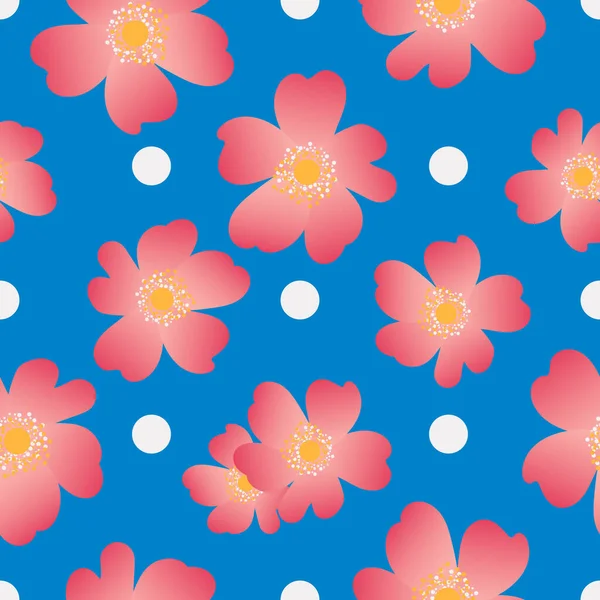 Дикая Роза Ботанической Бесшовной Схеме Цветы Шиповника Розовые Голубом Фоне — стоковое фото