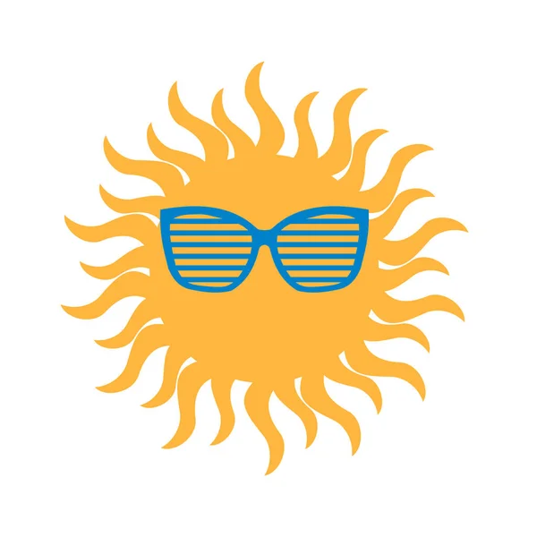 Sol Amarillo Con Rayos Gafas Azules Moda Sobre Fondo Blanco — Foto de Stock