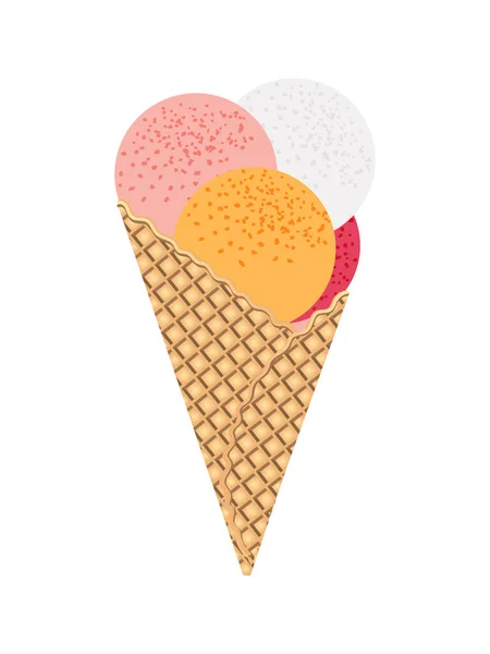 Мороженое Виде Шариков Различными Цветами Вкусами Хрустящей Вафельной Конус Изолированы — стоковое фото